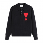 AMI Uus Polo Kraega Kootud Kampsun Jacquard Armastus Meeste Villane Kampsun S