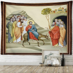 Jeesus Ingel Lapsed Gobel&auml;&auml;n Seinaripp Religioon Vintage kunst M&uuml;stik Hippy Tapez Kodukaunistus Taustakangas 95x70cm