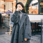 Uus talvine Korea stiilis lahtine p&otilde;lvedeni ruuduline mantel naistele keskmise pikkusega S must