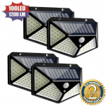 Lampe Solaire Ext&eacute;rieur Murale - - 100 LED - Avec Detecteur de Mouvement IP65 &Eacute;tanche - Noir