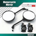 Pair Round Motorcycle Mirrors With 78''(22 mm) Handlebar Clamps Universal US