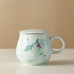 Hiina Keraamiline Teetass Kruus Kaane ja S&otilde;elaga K&auml;sitsi Maalitud Lilled Portselanist Teetass Vee Eraldamise Tass Reisimiseks Teetarvikud 12x9.8cm  330ml