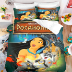 Multifilmiline tekikott Pocahontas printsessile Tekk Tekikott Voodipesu komplekt Kuningas Armas tr&uuml;kitud Laste multikas 3-osaline voodipesu komplekt EU Single(135*200cm)3pcs