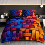 3 tk V&auml;rviline Geomeetriline Ruuduline Tekikottide Komplekt 1 Tekikott + 2 Padjap&uuml;&uuml;ri (Ilma padjap&otilde;hjadeta) K&otilde;rgkvaliteediga tr&uuml;kis koju EU Single(135*200cm)3pcs blue
