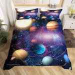 Kosmose teemaline voodipesukomplekt Galaktika v&auml;lisruum Tekikottide komplekt T&auml;is Kuninganna Poistele T&uuml;drukutele Maa Planeedid Kuu T&auml;hed Tekikate EU Single(135*200cm)3pcs gray