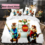 3D Multifilm C-Chipmunk A-Alvin Voodipesukomplekt Tr&uuml;kitud Voodikomplekt Padjap&uuml;&uuml;rikuga Tekikate &Uuml;he-, Kahe-, Queen-, Super Kingi Suuruses EU Single(135*200cm)3pcs
