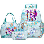 3 tk/komplekt Anime Kpop tr&uuml;kitud seljakott k&auml;ekoti ja pliiatsitopsiga teismelisele &otilde;pilasele t&uuml;drukule poisile koolikott veekindel reisikott Mochila blue