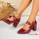 Elegantne Naiste K&otilde;rge Kontsaga Kingad Vibu Kaunistustega Kontori Daamide Must Mary Jane Kingad PU Nahast Kleidi Kingad Naistele Mood 35 burgundiapunane