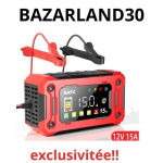 Chargeur de batterie - BAZARLAND30 - 12V - 15A/8A - &Eacute;cran tactile - Modes multiples