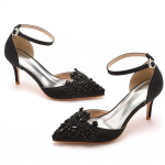 Rihmadega Sandaalid Peo Rhinestone Siid 7CM Kattega Konts Pandlaga Rihm Formaalne Kleit Kingad Naistele Tumesinine Tantsu Naiste Kingad 35 must