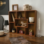 , Elegant Wooden Wall Shelf with 7 Compartments for Storage in The Office And at Home. Small