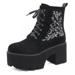 Mood Flower Star Platvorm Saapad Turske kontsaga Punk Suede Nahast Naiste gooti kingad &Ouml;&ouml;klubi Paelad Tagasi T&otilde;mblukk 35 must