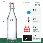 1L Klappkorgiga Klaaspudelid &Otilde;hukindlad Korgid Flip-Top Pudel Fermentatsiooniks, Kombucha, Meejook, &Auml;&auml;dikas, &Otilde;lu, Keefir 1000ml 1.0L