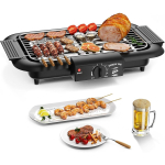 Elektriline BBQ-grill, suitsuvaba mittenakkuva kattega sise-/v&auml;litingimustesse sobiv grill, kahe toruga suure v&otilde;imsusega kaasaskantav grill eemaldatava alusega BBQ-peoks must