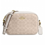 COACH JamieCrossbody 19 Double C presb&uuml;oopilise lukuga nahast crossbody kott v&auml;ike suurus naiste beež valgega valge