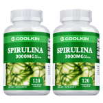 Orgaanilised spirulina kapslid, 3000 mg portsjoni kohta, kahekordne kontsentratsioon, toidulisand, sobib t&auml;iskasvanutele. 120*2 green