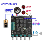 2*50W+100W Bluetooth 5.0 V&otilde;imendi TPA3116D2 plaat Subwoofer 2.0/2.1 D-klass Koduheli Kinos&uuml;steem Stereo Ekvalaiser USB-v&otilde;imendi must