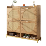 Elegantne puust kingakapp rotangist ustega &ndash; 4 ust, metallraam ja &uuml;lemine riiul stiilseks ja korrastatud hoiustamiseks. 108.5 x 24 x 100 cm looduslik