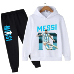 S&uuml;gise Jalgpalli&auml;ss Messi 3-12A Laste Kapuutsiga Dressid P&uuml;ksid Komplekt 2 tk Komplektid Lapsed Poiss T&uuml;druk R&otilde;ivad Vabaaja Mood Treening&uuml;likonnad 160 white