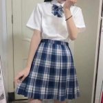 3 tk Naiste Anime koolivormi komplekt, plisseeritud seelikud, suvised JK-s&auml;rgid, pikkade varrukatega jakk koos miniruudulise seelikukost&uuml;&uuml;miga XS sinine