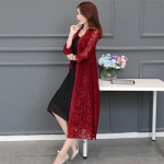 Pitsist kardigan keskmise pikkusega suvine v&otilde;rgust r&auml;tik lahtise &uuml;le p&otilde;lve ulatuva p&auml;ikesekaitseriietusega naiste jope s&auml;rk XXL alabama karmiinpunane v&auml;rv