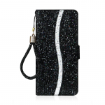 Luksuslik Glitter Powder Flip Case iPhone'i/Samsungi/Xiaomi/Huawei/Google'i nahast rahakoti&uuml;mbris Samsung S22 S21 S20 S10 S9 A12 A13 A22 A32 A33 A51 A52 jaoks Samsung A12/M12 must
