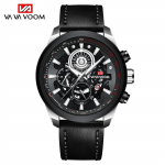 VA VA VOOM s&otilde;jav&auml;ekellad meeste roostevabast terasest rihm veekindel must kvarts k&auml;ekell kronograaf kell meeste mood spordikell Leather strap must