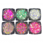Flash Glitter Powder Kaunis peegeldav Mini k&uuml;&uuml;nte Sequin Flake Flash Glitter Faux Diamond k&uuml;&uuml;nepigment puuder Flash Glitter Powder 6pcs