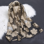 Kevad-suvi uus p&auml;ikesekaitsekreem siidist sall L&otilde;igatud lilledega sall Rose Jacquard sall Silk Organza Six-Leaf Flower-Beige