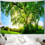 Roheline mets seinavaip Taim maastik Looduskaunistused Suure puu seinal Ripp Mandala Hipi Kodu Elutoa Dekoratsioon 95x70 CM