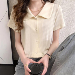 Disain ni&scaron;&scaron; valge l&uuml;hikeste varrukatega s&auml;rk naiste suvine &otilde;hukese stiiliga prantsuse v&auml;ike v&auml;rske k&otilde;rge v&ouml;&ouml;kohaga l&uuml;hikeses stiilis top M valge