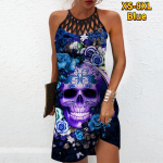 Suvemood Seksikas varrukateta kleit Pehme vabaaja 3D roosist skelettidega kleit Varrukateta sling-kleit suvine ripatsiga kleit XS sinine