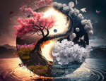Ying Yang teemantmaal Tai Chi kirsi&otilde;ie maastikud 5D teemanttikandid t&auml;ispuur-ristpistekomplektid loomapuu Full Round 40x50CM