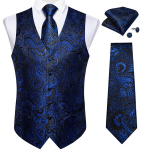 Meeste sinine vest Paisley lilleline siidist žakaarv&auml;rvi vintage vesti &uuml;likond lipsu komplekt pulmadeks M