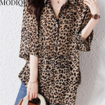 MODIQUE 2023 Summer Plus Size New Streetwear Naiste vabaaja linane &scaron;ifoonist leopardimustriga T-s&auml;rk Lady puuvillane &uuml;lisuur V-kaelusega l&uuml;hikeste varrukatega T-s&auml;rk XL parkkoor