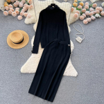 Talvepuhkuse stiilis kudum kaheosaline komplekt Naiste &scaron;ikk kilpkonnaga pullover Maxi Bodycon soonik seelik mood r&otilde;ivad One Size sinine
