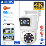AIOOK Icsee CCTV kaamera Wi-Fi 4K 8Mp juhtmevaba v&auml;lisseire kahe objektiiviga mitme vaatega inimtuvastuse infrapuna &ouml;ise n&auml;gemise tugi Onvifile Camera+128GB valge