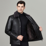 Ehtsast nahast jakk meestele sametise ja tiheneva keskealiste ja eakate meeste karusnahast &uuml;hes talvine Daddy rev&auml;&auml;riga soe nahktagi XXXXXL must