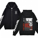 Berserk kapuutsiga jakid Anime Guts t&otilde;mblukuga kapuutsid vabaaja fliisist &uuml;lisuur dressipluus lahtised hip-hop t&auml;navar&otilde;ivad lukuga ja jakid XL