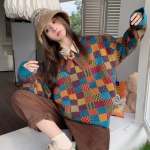 Prantsuse retro stiilis s&uuml;gis-talvine uus moodne ja salendav tippklassi ruuduline kootud kampsun naister&otilde;ivastele One Size pruun