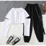 Naiste kombinesoon, l&auml;&auml;nestiilis, ilus, lahe t&uuml;druk, k&otilde;ikv&otilde;imalik kaheosaline &uuml;likond M must valge v&auml;rv