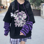Kawaii Hoodie Naiste Gamer Girl Must Pusad Harajuku Anime Pusa Naiste High Street Kpop Suured armsad pulloverid XXL