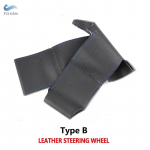 Pehme Perforeeritud Mikrofiiber Nahast Kate Hyundai Elantra 2008 2009 2010 jaoks K&auml;sitsi &Otilde;mblemine Auto Interj&ouml;&ouml;r Rooli Katte Trimm B Black-blue line