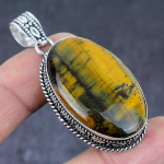 Natural Tiger Eye Gemstone Handmade 925 Sterling Silver Pendant 2.25 o1u77
