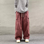Jaapani meeste Y2K vintage vabaaja kaubaauto kottis laia s&auml;&auml;rega p&uuml;ksid dressip&uuml;ksid hip hop spordip&uuml;ksid meeste harajuku korea stiilis L punane