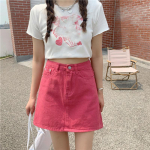 Denim Skirts Women Y2k Gothic Jean Skirt Punk Sexy Kawaii Pencil A-line Pink Solid Color Mini Punk Short Skirt with Big Summer Pitaya color XXL roosa