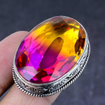 Natural Bi-Color Tourmaline Gemstone Handmade 925 Steling Silver Ring S.7 p7t60