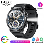 LIGE Uus AMOLED Bluetooth Call Smart Watch LED taskulamp Sport Fitness Tervise j&auml;lgimine Veekindel nutikas k&auml;ev&otilde;ru meeste kingitus silicone strap must