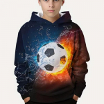 Lastemood Jalgpall 3D Prinditud poiste vabaaja kapuutsiga pullover, pikkade varrukatega dressipluus kevad-s&uuml;giseks lastele kapuutsiga topsid R&otilde;ivad 150CM