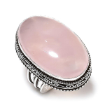 Rose Quartz Gemstone Handmade 925 Sterling Silver Jewelry Ring Size 7.5 k3d39